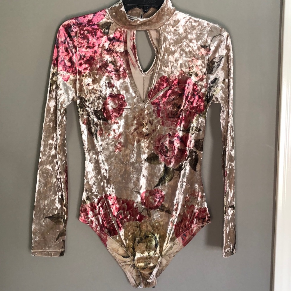 Charlotte Russe, S, velvet floral bodysuit